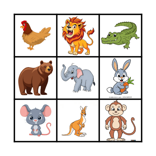 Animal Bingo Card
