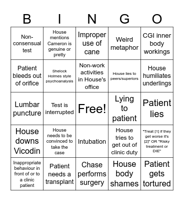 House MD Bingo Card