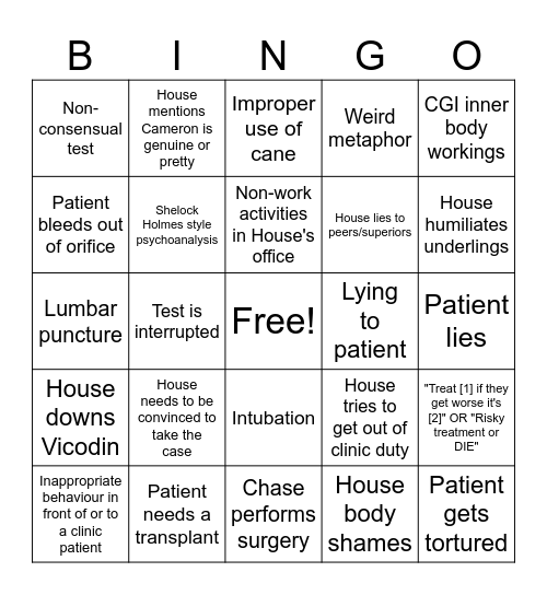 House MD Bingo Card