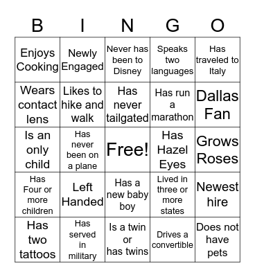 Ice Breaker Bingo Card