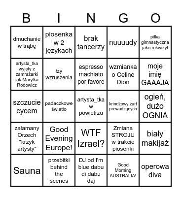 Eurowizja 2025 FINAŁ Bingo Card
