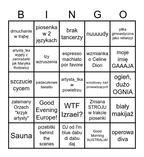 Eurowizja 2025 FINAŁ Bingo Card