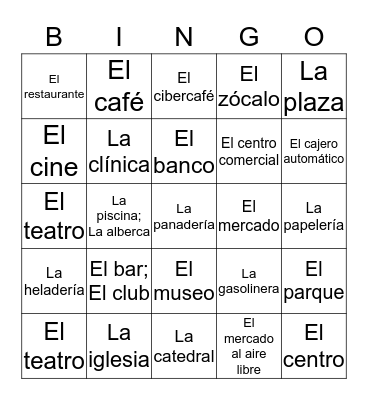 Nuestra comunidad: Los lugares  Bingo Card