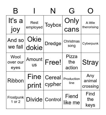Stupendous songs Bingo Card