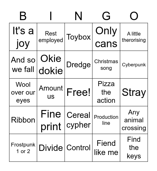 Stupendous songs Bingo Card