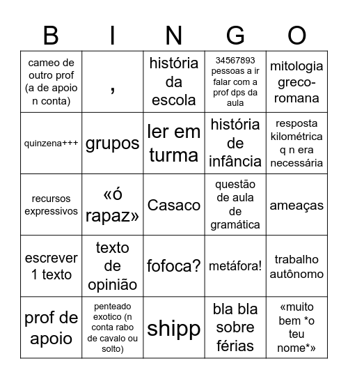 Prof Marina Bingo Card