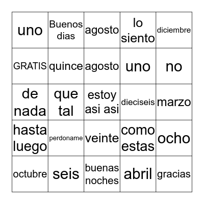 Spanish Phrases Bingo Card
