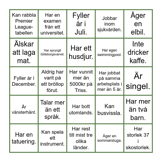 Hitta någon som... Bingo Card