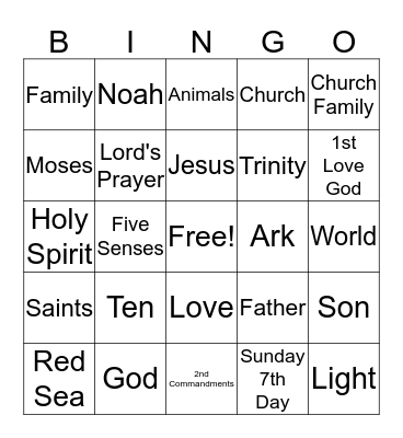 Sunday School Bingo Card