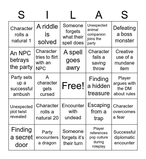 DND BINGO Card
