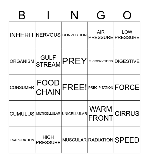 SCIENCE BINGO!!!! Bingo Card