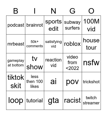 Untitled Bingo Card