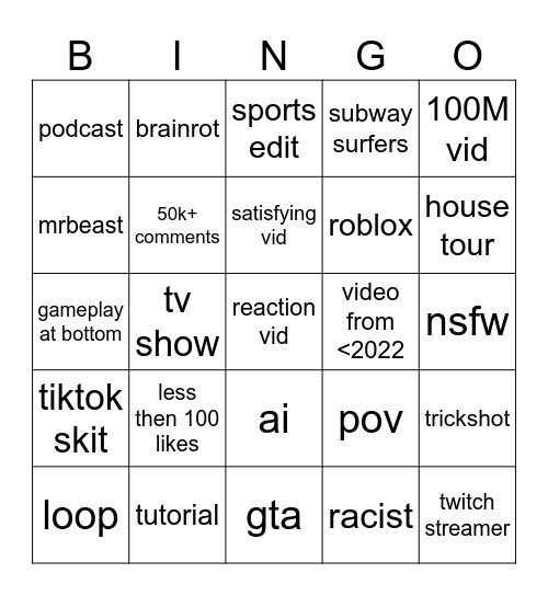 Untitled Bingo Card