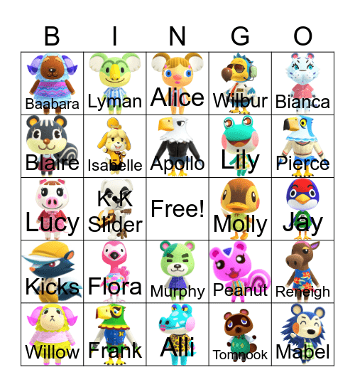 Animal Crossing Bingo Card
