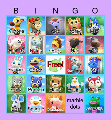 Animal Crossing Bingo Card