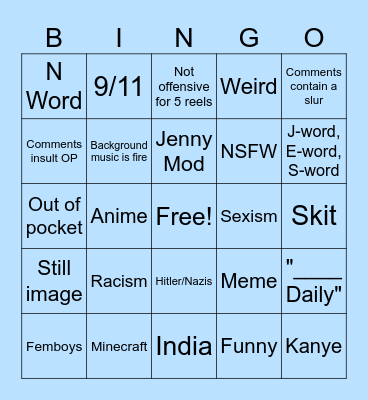 Instagram Reels Bingo Card