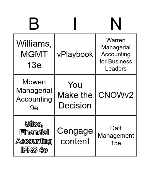 CH_ACCT and MGMT Bingo Card