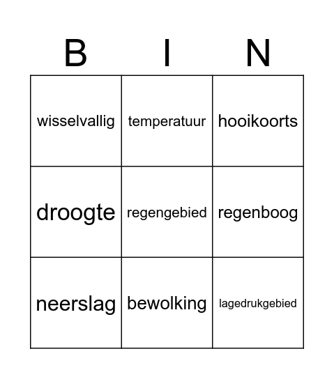 Weer Bingo Card