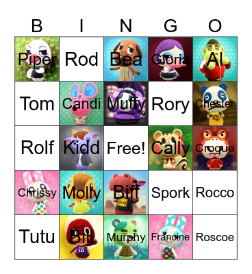 Animal Crossing Villager Hunting Bingo Card