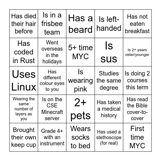 CSE MED BINGO Card