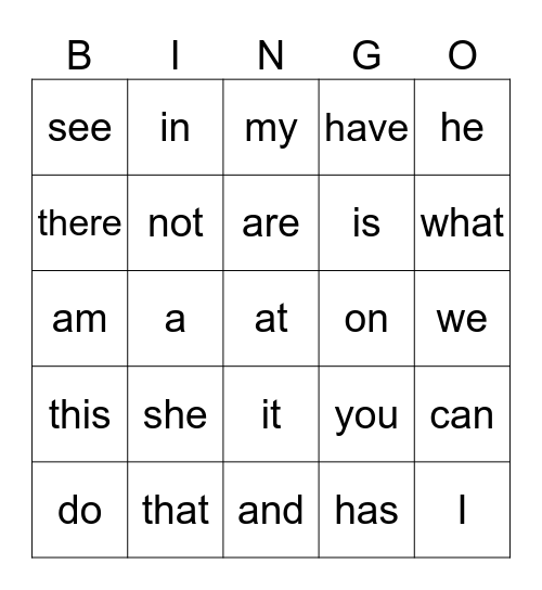 Middle Class Sight Words Bingo Card