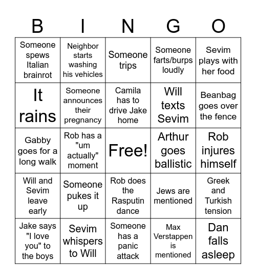 Rob's B-Day Bash Bingo Card