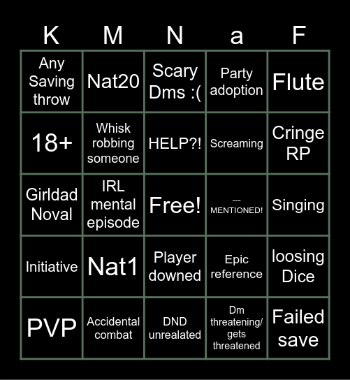 Allens BD campain Bingo Card