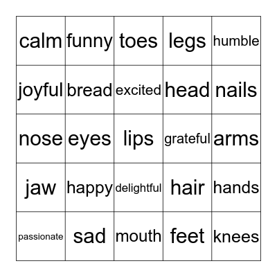 words Bingo Card