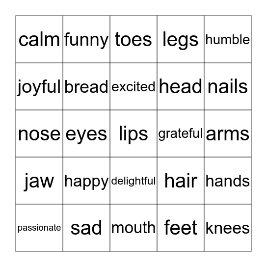 words Bingo Card
