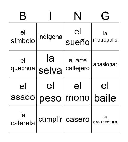 última persona en pie Bingo Card