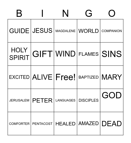 Pentacost Bible Bingo Card
