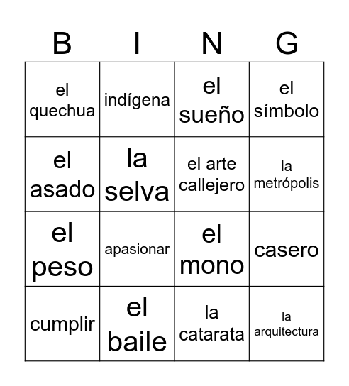 última persona en pie Bingo Card