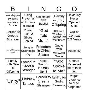 Christian Event Bingo Card