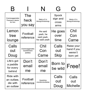 Pastor Tommy Bingo Card