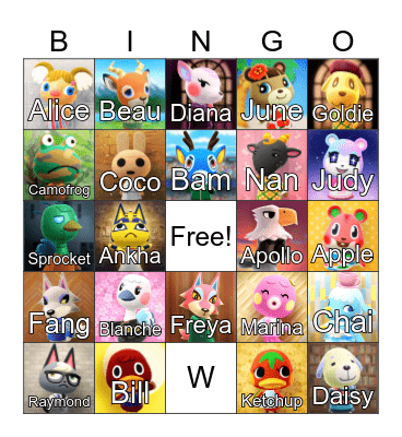 Animal Crossing Bingo Card