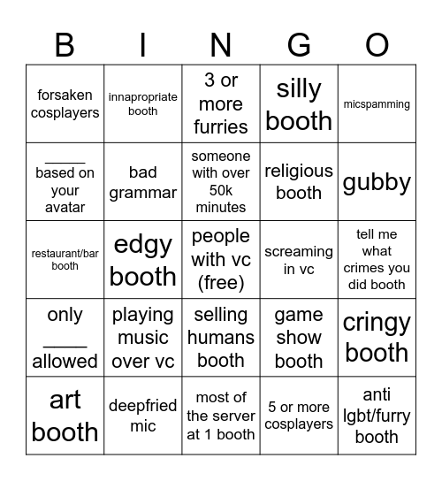 booth game bingo Card