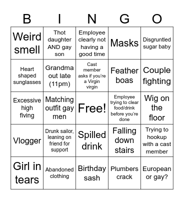 Virgin Bingo Card
