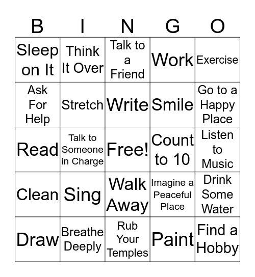 Emotion Control Bingo Card