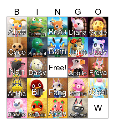 Animal Crossing Bingo Card