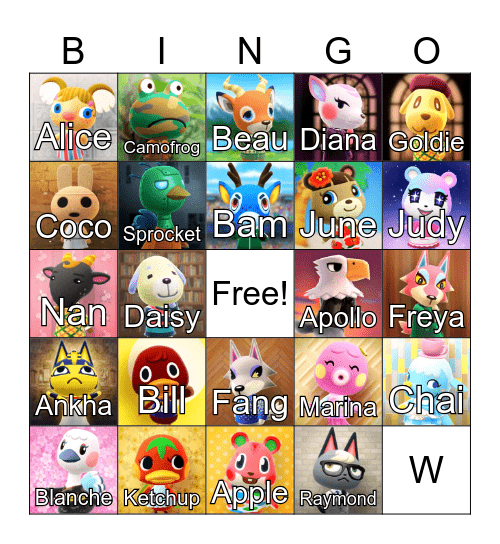 Animal Crossing Bingo Card