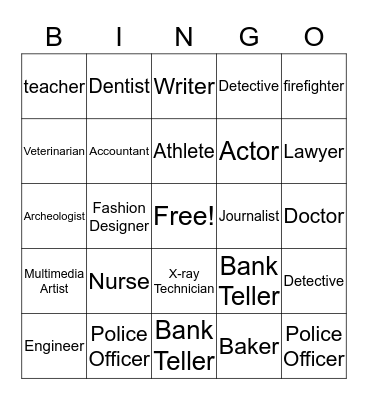 6th Grade Career Bingo Card