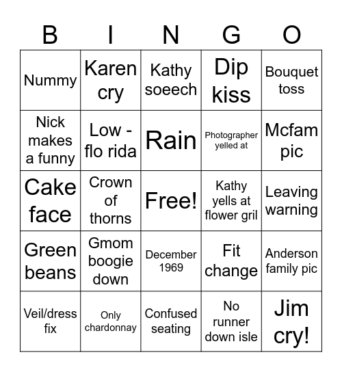 McFam weddin Bingo Card