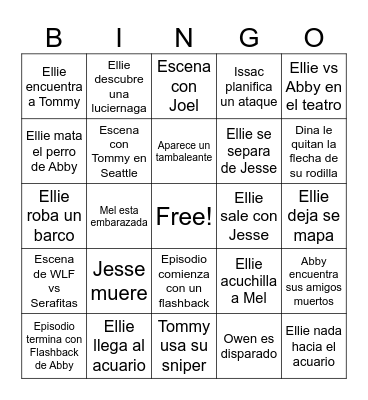 The Last Of Us Season 2 Episode 7 Bingo Card