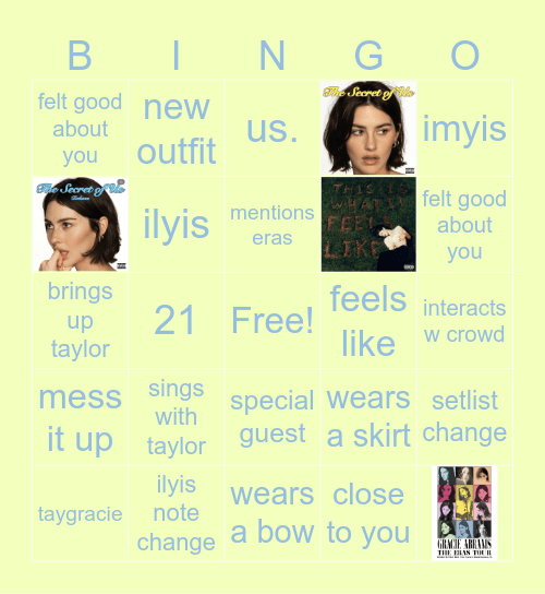 gracie abrams setlist bingo!!⭐️ Bingo Card
