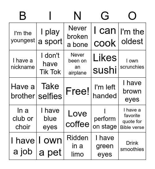 SENIORS Bingo Card