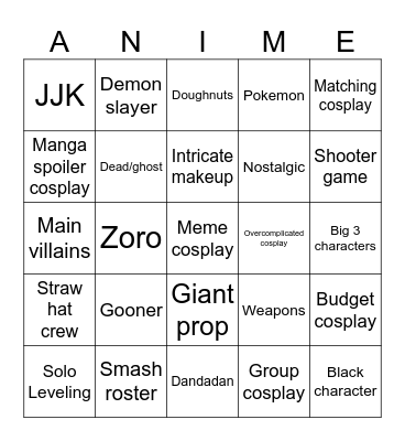 Momocon bingo 2025 Bingo Card
