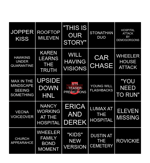 ST5 TEASER Bingo Card
