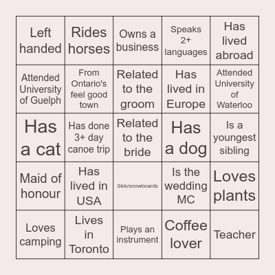 Bridal Shower Bingo Card