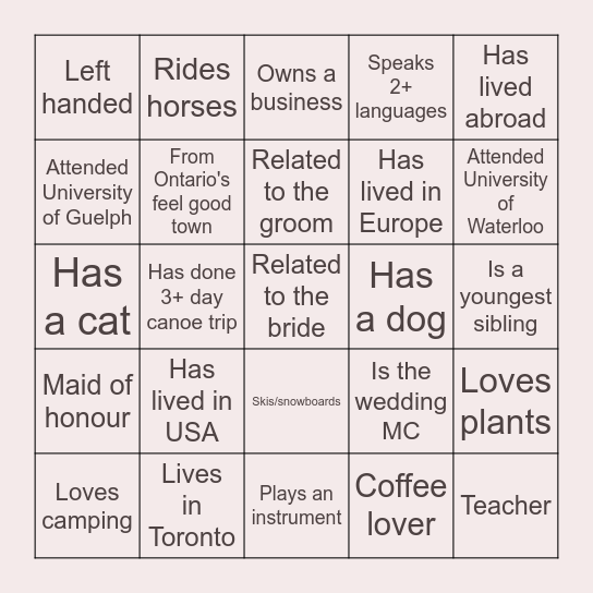 Bridal Shower Bingo Card