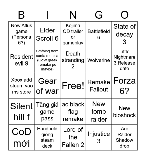 Summer Game Fest Bingo Card